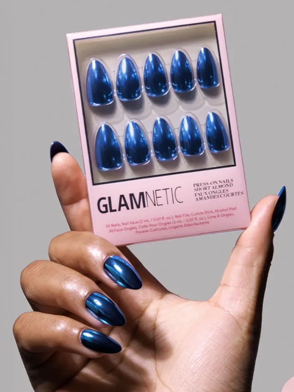 GLAMNETIC Metallic Blue Short Almond Press-On Nails